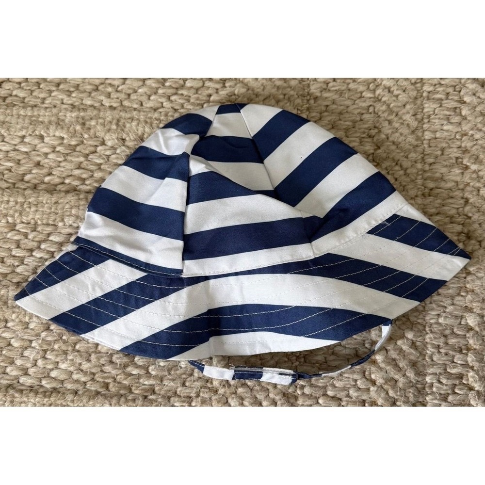 Modern Baby UPF 50 Blue White‎ Striped Bucket Sun Hat with Chin Strap